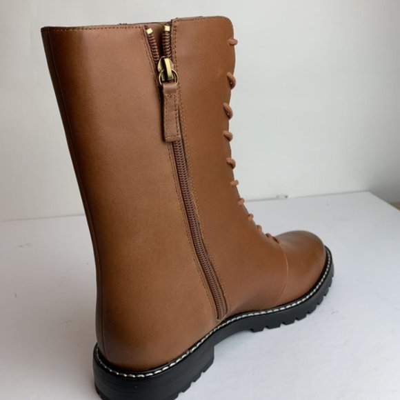 J Crew Women Gwen lug-sole leather lace-up Tall Shaft Boot OAK BROWN NEW - Picture 2 of 3